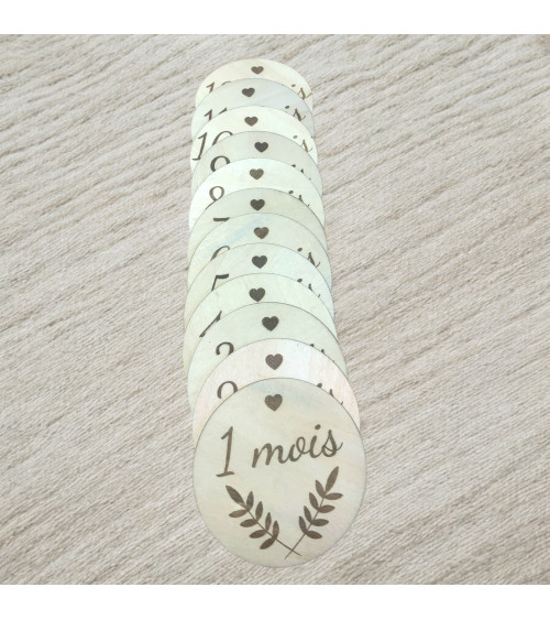 Étapes de 1 à 12 Mois Rond en Bois