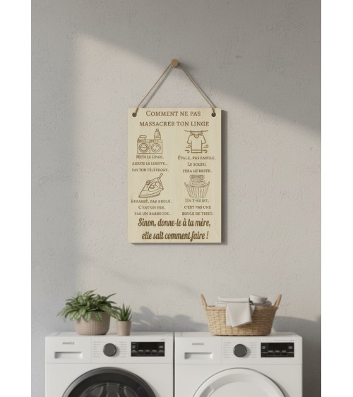 Pancarte buanderie en bois gravée déco maison