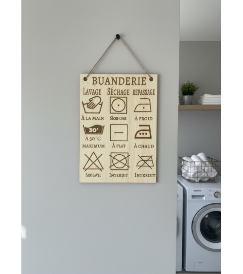 Pancarte buanderie en bois gravée déco maison