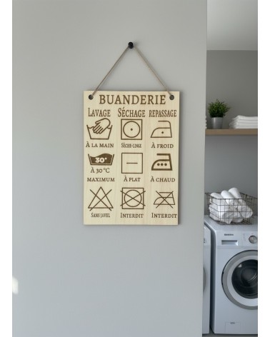 Pancarte buanderie en bois gravée déco maison