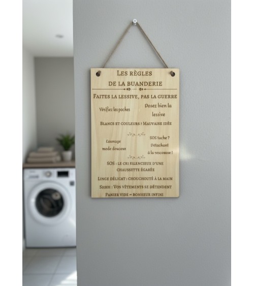Pancarte buanderie en bois gravée déco maison