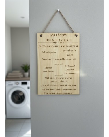 Pancarte buanderie en bois gravée déco maison