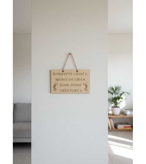 Pancarte murale en bois gravée humour pour la maison