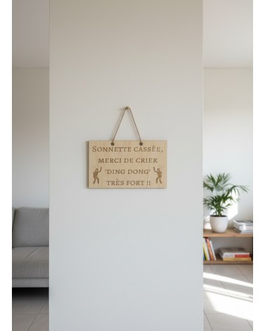 Pancarte murale en bois gravée humour pour la maison