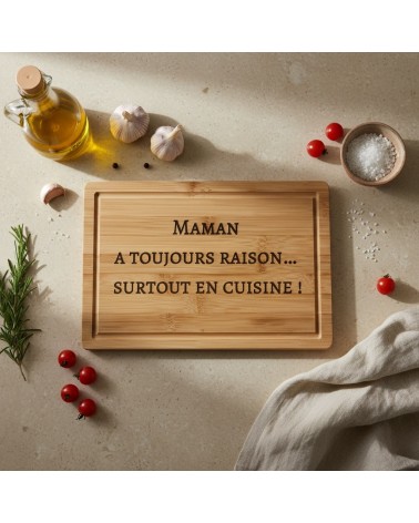 Planche à découper en bois gravée maman toujours raison
