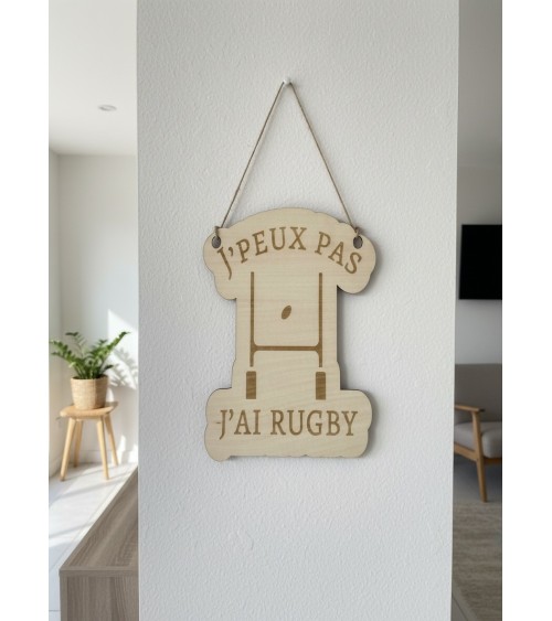 Pancarte murale en bois gravée rugby
