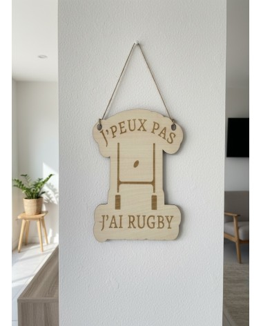 Pancarte murale en bois gravée rugby