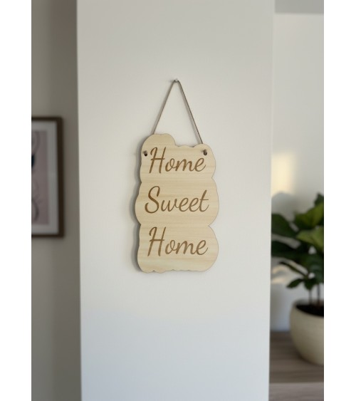 Pancarte murale en bois gravée Home Sweet Home déco entrée
