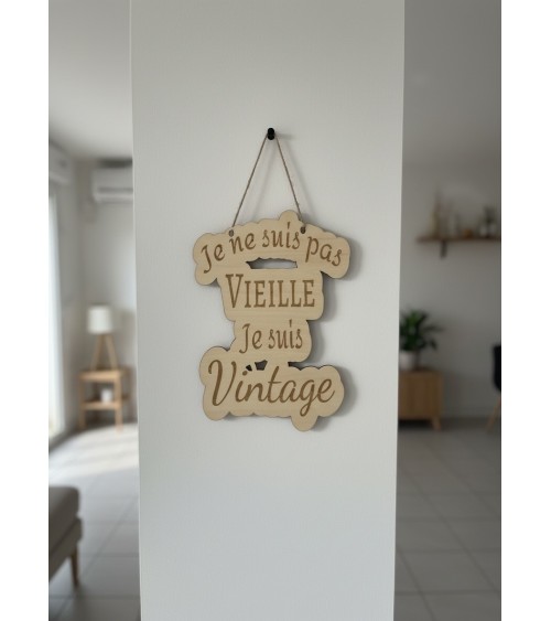 Pancarte murale en bois gravée vintage humour femme