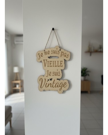 Pancarte murale en bois gravée vintage humour femme
