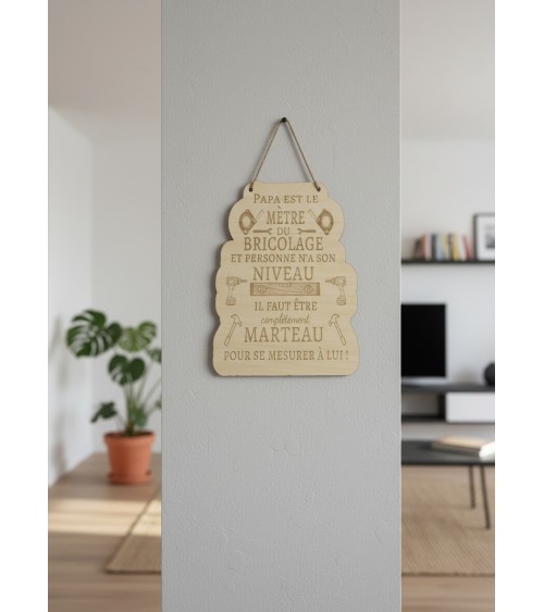 Pancarte murale en bois gravée papa bricolage humour