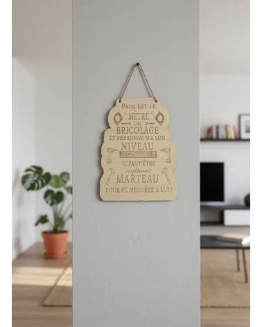 Pancarte murale en bois gravée papa bricolage humour