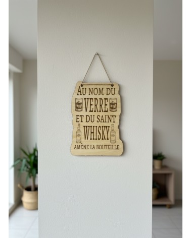 Pancarte murale bois gravée humour whisky apéro