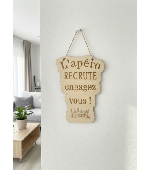 Pancarte murale en bois gravée humour apéro