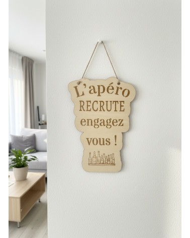 Pancarte murale en bois gravée humour apéro