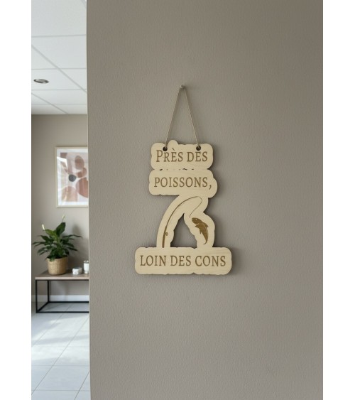 Pancarte murale en bois gravée humour pêche
