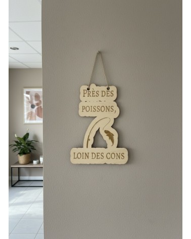 Pancarte murale en bois gravée humour pêche