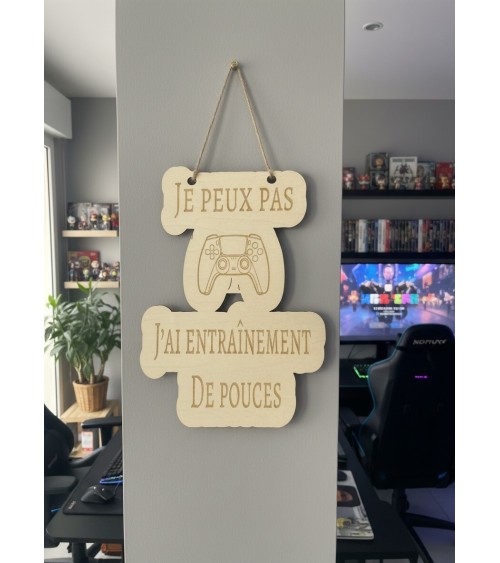 Pancarte murale en bois gravée humour gamer