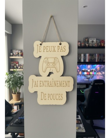 Pancarte murale en bois gravée humour gamer