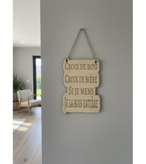 Pancarte murale en bois gravée humour bière apéro