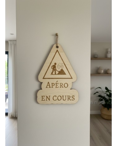 Pancarte murale en bois gravée apéro humour déco