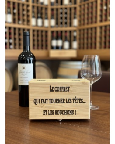 Détail gravure laser coffret sommelier citation humour vin