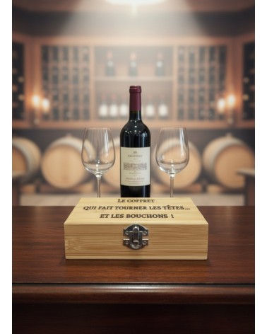 Coffret sommelier bois gravé citation humour vin table