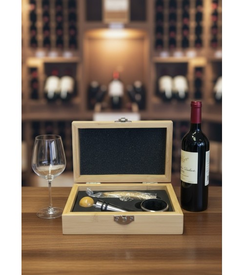 Coffret sommelier bois gravé style présentation écrin ouvert
