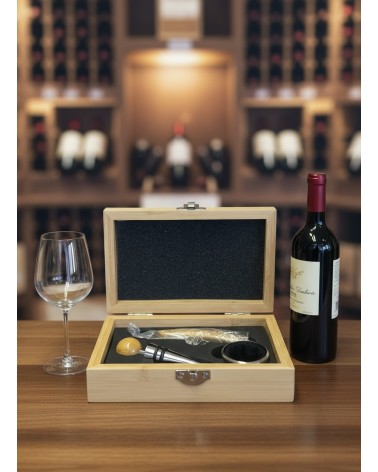 Coffret sommelier bois gravé style présentation écrin ouvert