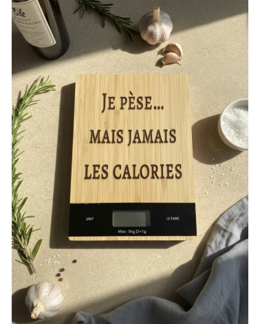Balance de cuisine bois gravée humour calories cuisine