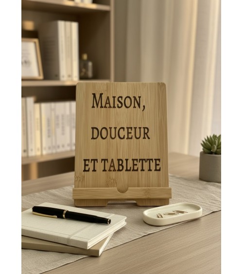 Support tablette bois gravé déco maison