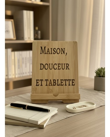 Support tablette bois gravé déco maison