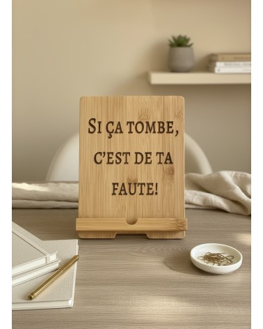 Support tablette bois gravé humour cadeau