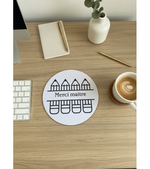 Tapis de souris rond bois gravé cadeau maître fin d'année