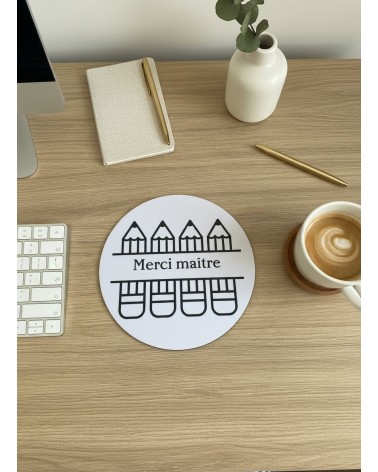 Tapis de souris rond bois gravé cadeau maître fin d'année