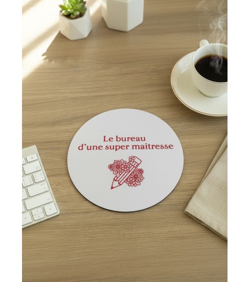 Tapis de souris rond bois gravé cadeau maîtresse