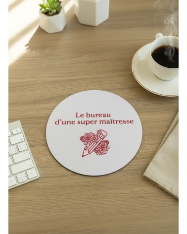 Tapis de souris rond bois gravé cadeau maîtresse