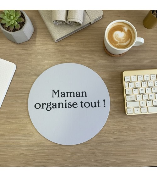 Tapis de souris rond bois gravé maman organisation