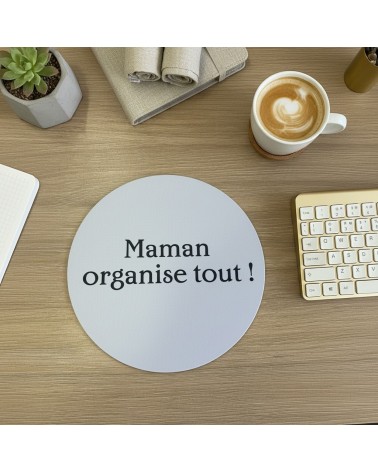 Tapis de souris rond bois gravé maman organisation