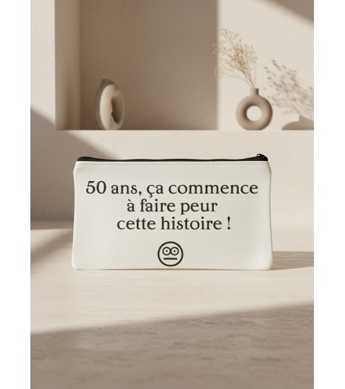 Pochette tissu flocage humour 50 ans cadeau anniversaire
