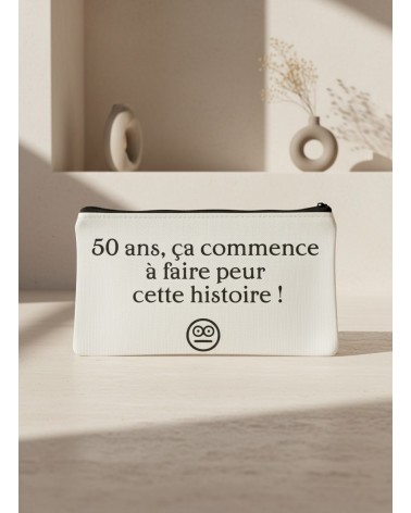 Pochette tissu flocage humour 50 ans cadeau anniversaire