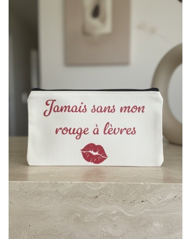 Pochette tissu flocage maquillage rouge à lèvres femme