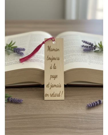 Marque-page bois gravé cadeau maman humour lecture