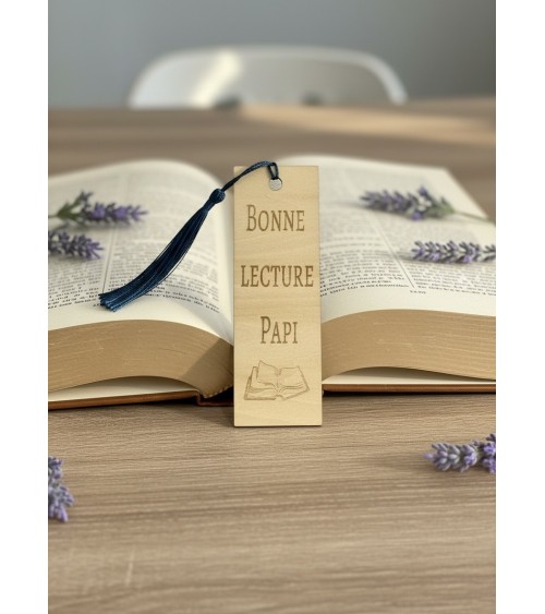 Marque-page bois gravé cadeau papi lecture