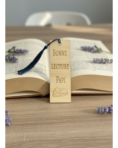 Marque-page bois gravé cadeau papi lecture
