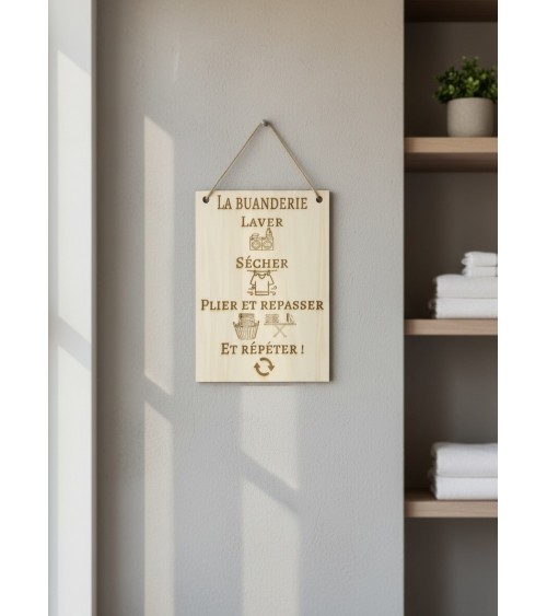 Pancarte A4 bois gravée buanderie déco maison