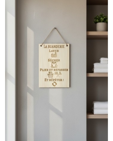 Pancarte A4 bois gravée buanderie déco maison