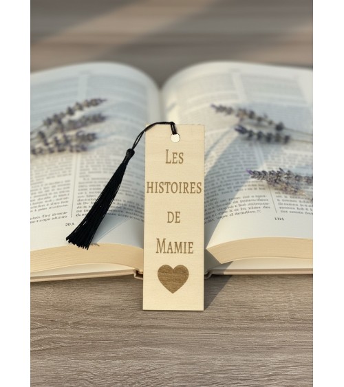 Marque-page bois gravé cadeau mamie histoires