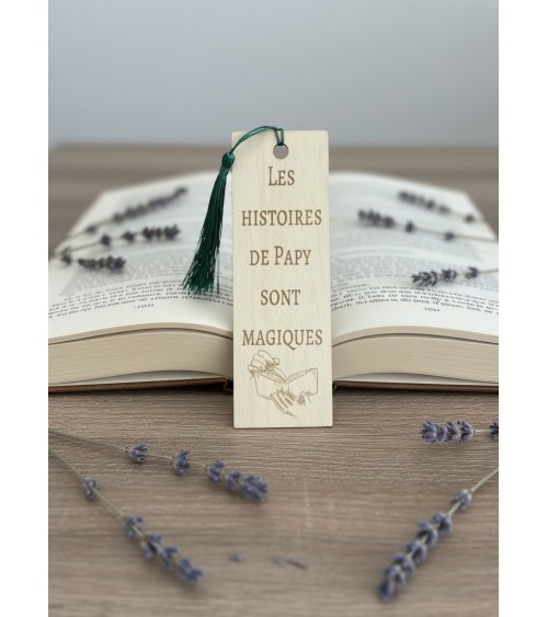 Marque-page bois gravé cadeau papy histoires