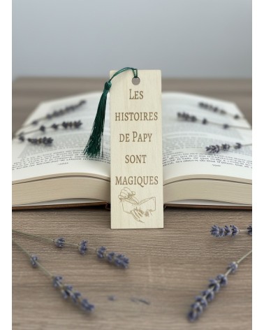 Marque-page bois gravé cadeau papy histoires